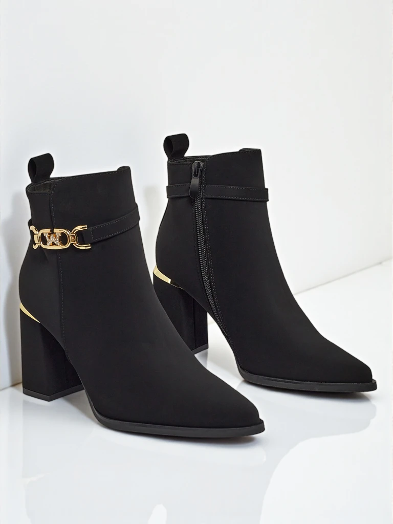 Botine de damă eco piele întoarsă cu toc gros Ostirena