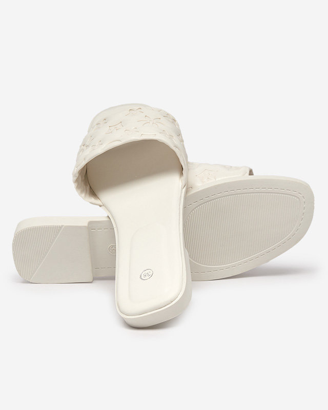 Papuci de damă albi cu imprimare Mersyli. Încălțăminte