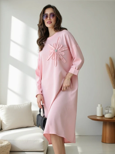 Rochie midi Royalfashion pentru femei, dintr‑un material oversized cu floare
