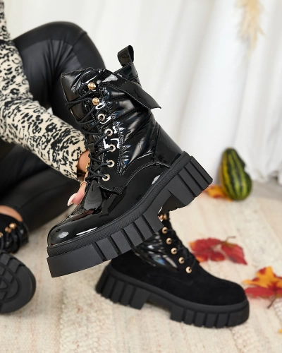 Royalfashion Cizme negre lăcuite pentru femei Wefetto