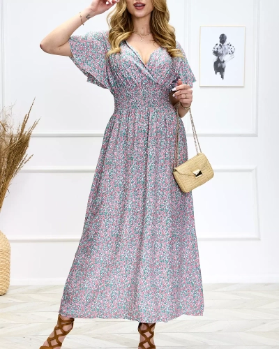 Rochie lungă verde de damă cu imprimeu floral - Îmbrăcăminte