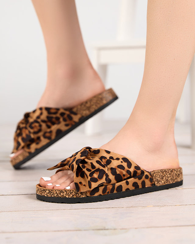 OUTLET Flip-flops damă din piele ecologică cu fundă cu model leopard Xeria - Încălțăminte