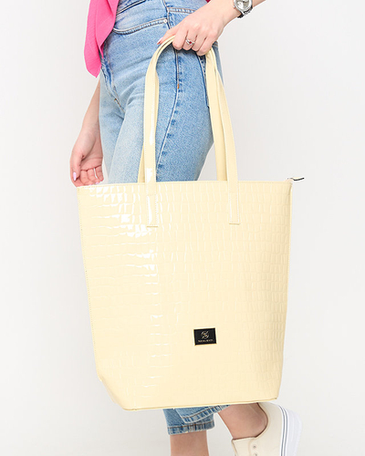 Geantă shopper damă lăcuită cu relief ecru - Accesorii