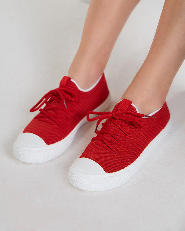 OUTLET Tenisi roșii de damă cu nervuri Manfer- Încălțăminte