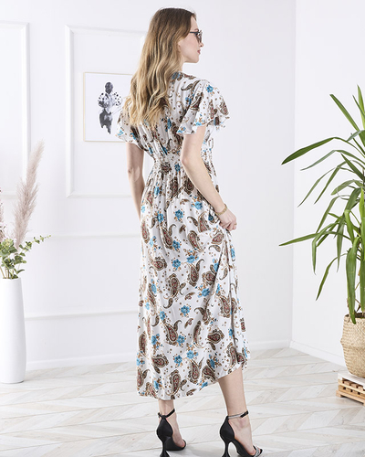 Rochie midi cu model pentru femei în alb- Îmbrăcăminte