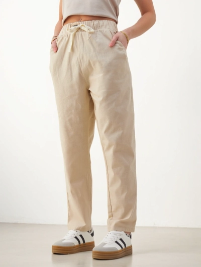 Pantaloni drepți pentru femei din bumbac Royalfashion cu un legat la talie