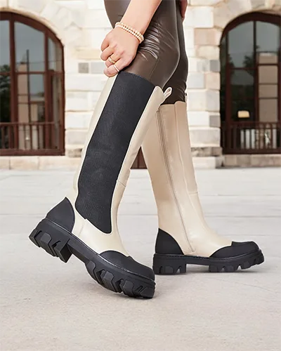 Royalfashion Cizme jumătatea gambei bej pentru femei Blyss