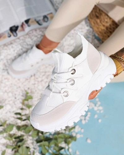 Adidași sport pentru femei, în alb și bej Hasola- Footwear