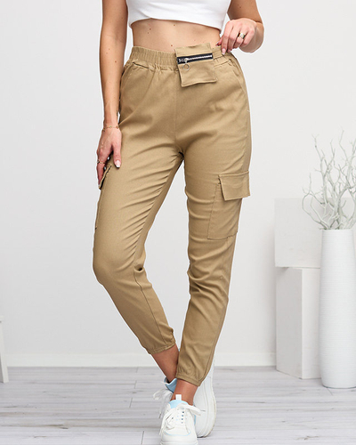 Pantaloni cargo de damă maro deschis cu buzunar detașabil - Îmbrăcăminte