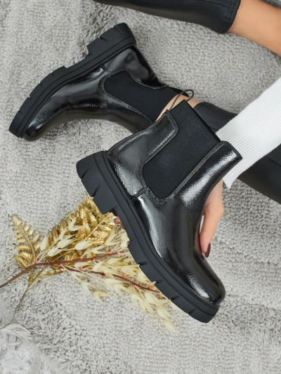 Botine din piele ecologică lăcuită Oryss