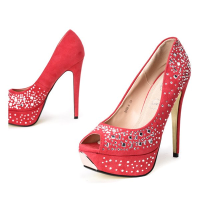 Różowe czółenka zdobione kamyczkami Bitssi - Obuwie