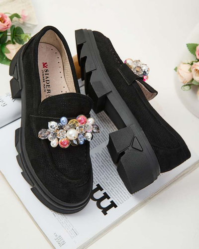 Royalfashion Mocasini negri de damă cu cristale colorate Glam
