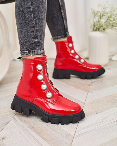 Royalfashion Cizme roșii lăcuite pentru femei cu perle Asiciu