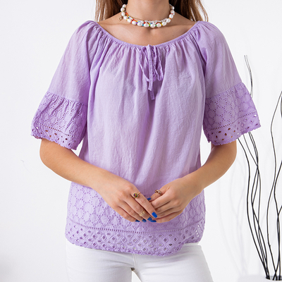 Bluză violet pentru femei cu broderie ajurată - Îmbrăcăminte