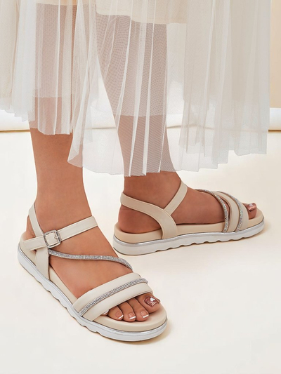 Sandale Royalfashion cu toc cui pentru femei, cu strasuri Magnol