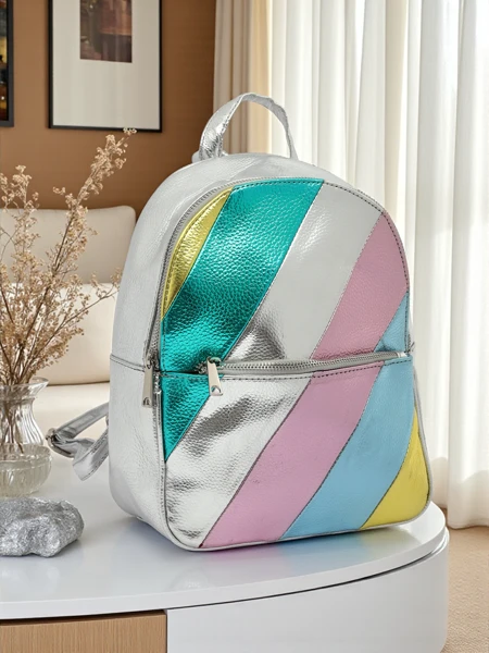 Royalfashion Rucsac de damă din piele ecologică cu dungi Metallic Stripes