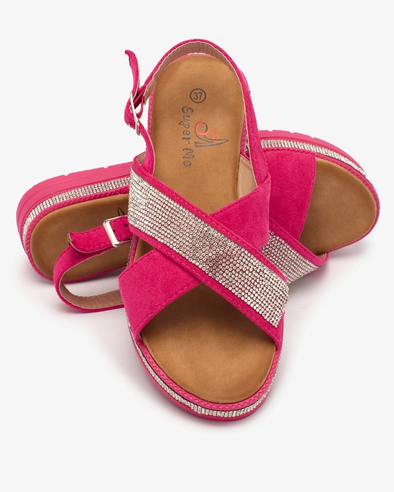 Royalfashion Fucsia Sandale de damă din eco-suede cu zirconii Trikys