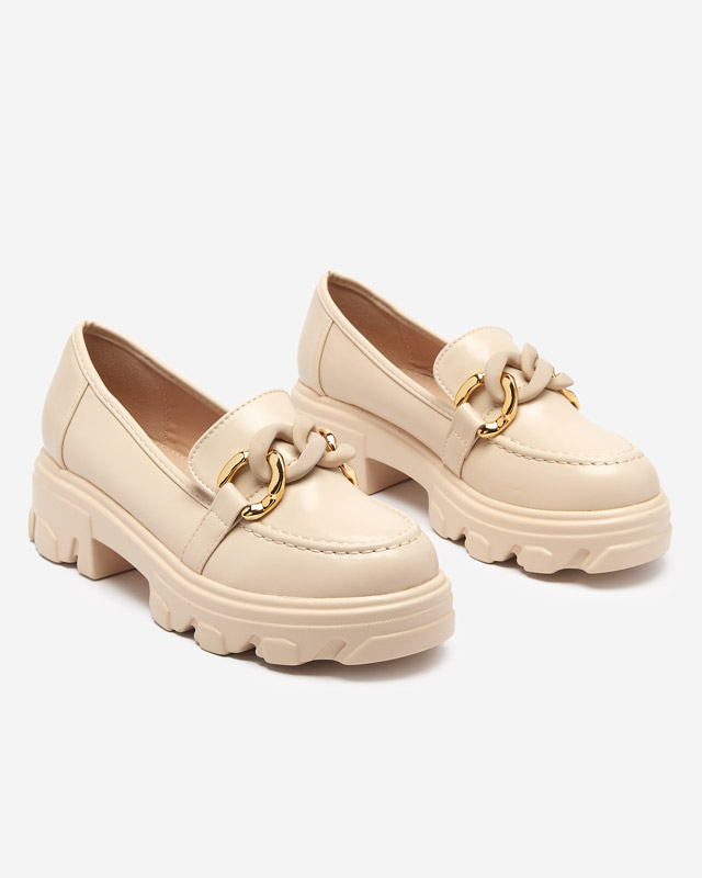 OUTLET Pantofi dama bej cu talpa groasa cu decor Simero - Incaltaminte