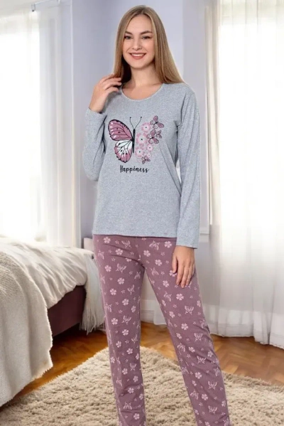 Pijamale din bumbac pentru femei Royalfashion, 2 piese, imprimeu fluture