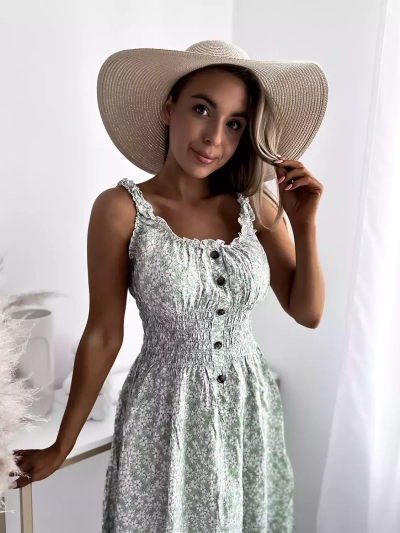Rochie pentru femei cu mentă florală până la genunchi Îmbrăcăminte
