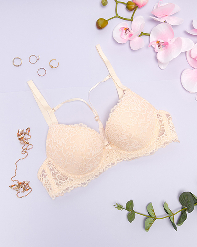 Sutien din dantela bej cu bretele - Lenjerie intima