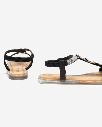 Sandale de dama negre cu flori de la Soritis - Incaltaminte