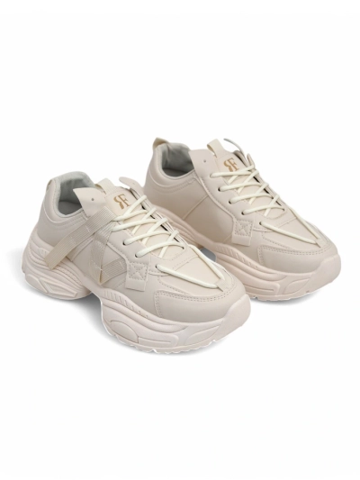 Sneakers bej pentru femei Platina Roma cu toc plat din piele ecologică 5 cm