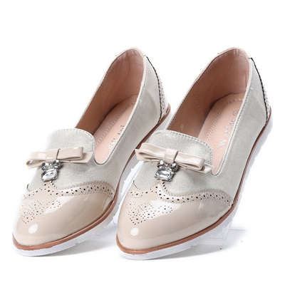 Beżowe mokasyny z cyrkonią Louise - Obuwie