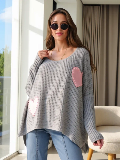 Royalfashion Pulover din acril pentru femei cu inimioare Oversize