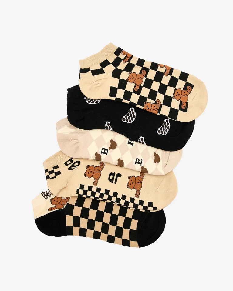 Royalfashion Șosete multicolore de damă cu imprimeu în carouri 5/pachet