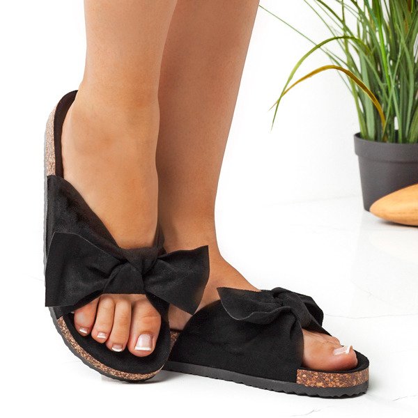 OUTLET Papuci negri cu fundita Montiana - Incaltaminte