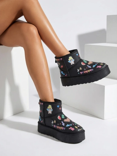 Royalfashion Ghete scurte de iarnă pentru femei în stil bocanci cu autocolante Hanaga