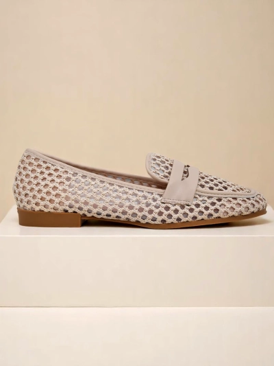 Mocasini bej Royalfashion Primavera Aelia din țesătură cu vârf migdalat
