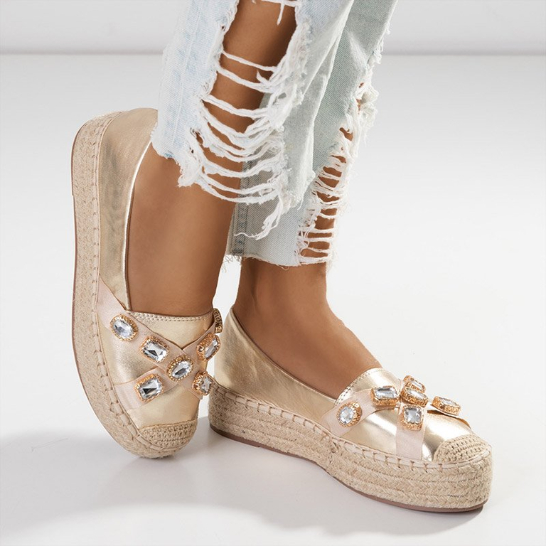 Espadrile aurii pentru femei cu cristale Erilla - Încălțăminte