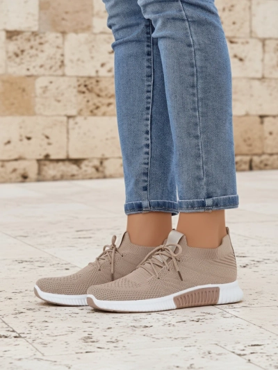 Sneakers de damă Aristea maro deschis toc plat material textil 3 cm