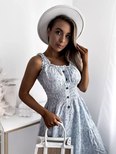 Rochie de damă până la genunchi, albastru floral Îmbrăcăminte