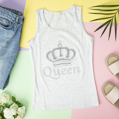 Bluză pentru femei gri deschis cu zirconiu cubic - Îmbrăcăminte