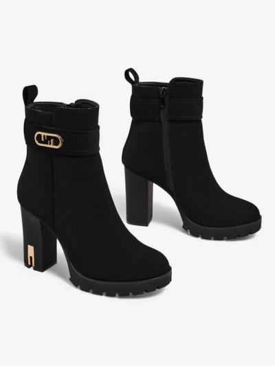 Botine de damă din piele ecologică întoarsă cu toc gros Tovia