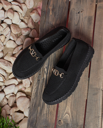 Royalfashion Mocasini negri din stofă pentru femei cu ornament auriu Ertica