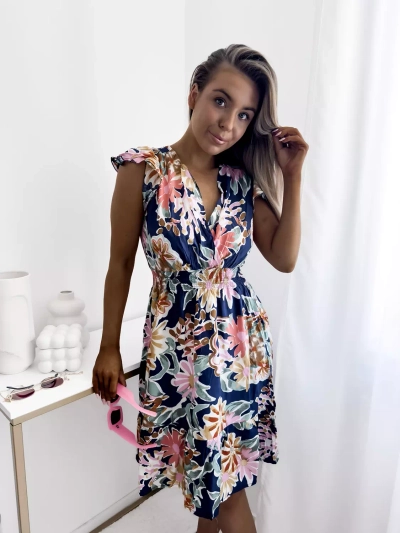 Rochie mini de damă albastru marin cu imprimeu floral - Îmbrăcăminte