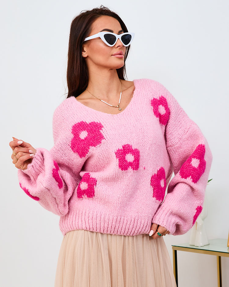 Pulover floral pentru femei Royalfashion Brown