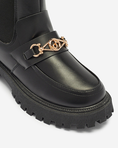 OUTLET Cizme din piele ecologică pentru femei, izolate, negre, cu ornament Fera - Încălțăminte