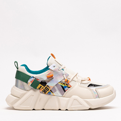 Pantofi sport de dama bej cu insertii colorate Deroni - Incaltaminte