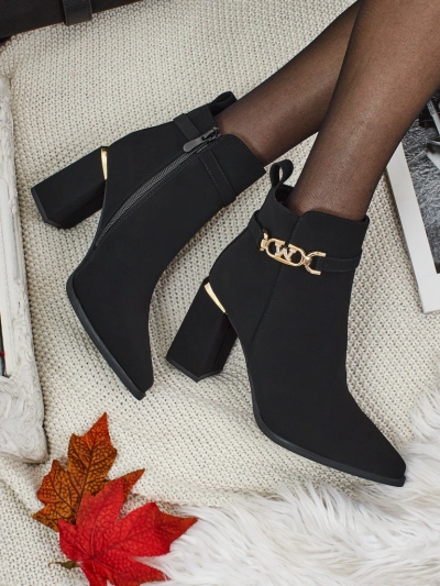 Botine de damă eco piele întoarsă cu toc gros Ostirena