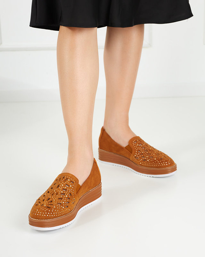 OUTLET Pantofi de dama maro cu zirconiu cubic Lamsiou - Incaltaminte