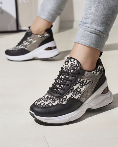 Tenisi negri de damă cu imprimeu și pană Suwill ascunsă - Încălțăminte