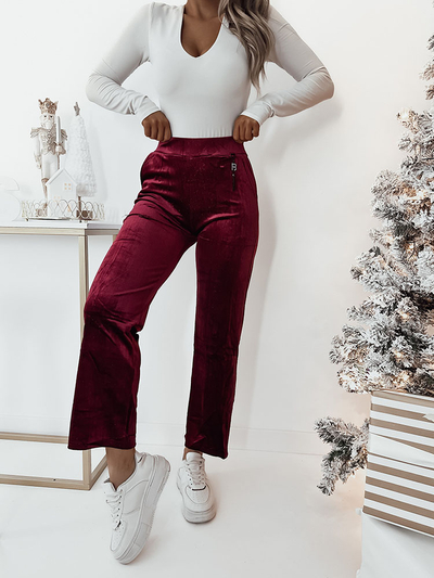 Royalfashion Pantaloni din țesătură de catifea maro închis pentru femei