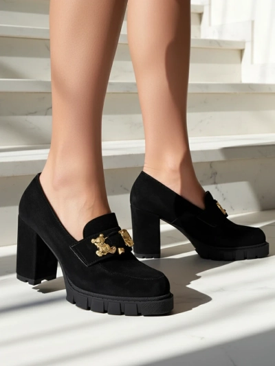 Katherine Elegante Pantofi Stiletto Negri din Piele Întoarsă