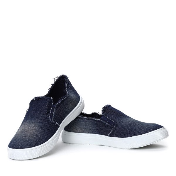 Granatowe jeansowe tenisówki slip on Aaron- Obuwie