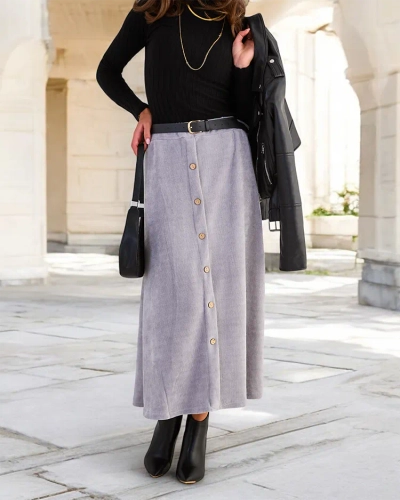 Royalfashion Fustă midi pentru femei cu nasturi decorativi